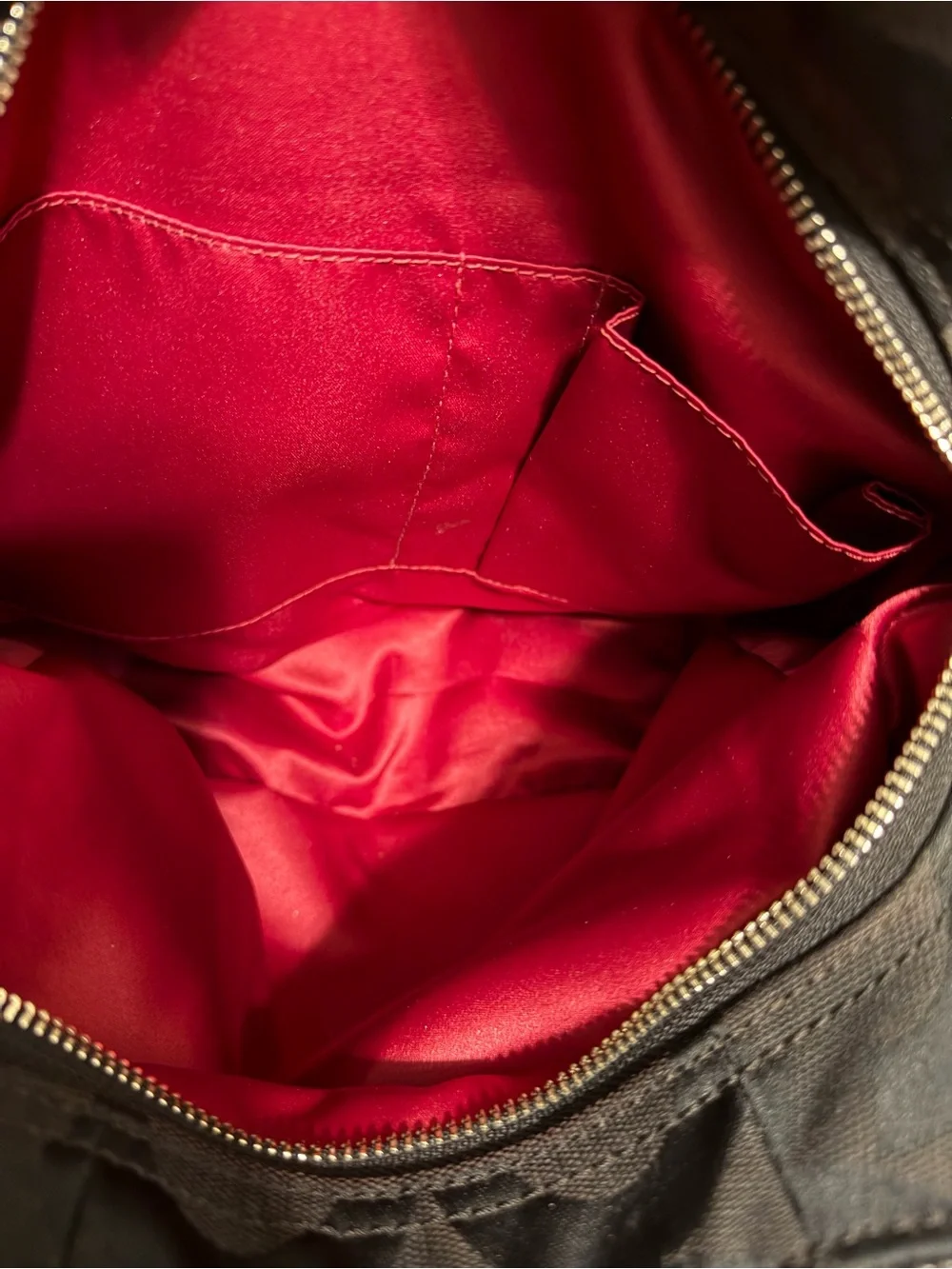 VTG Coach Madison Maggie Hobo Sleek Black Sateen w Op Art Red Interior